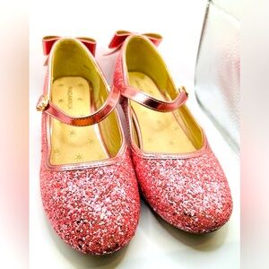 Panda Ninja pink sparkle glitter Mary Jane Shoes w/ cute pink bows size 4